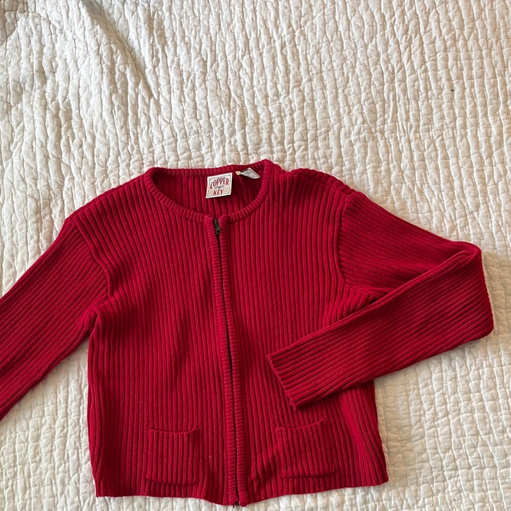 Vintage Red Ribbed Cardigan